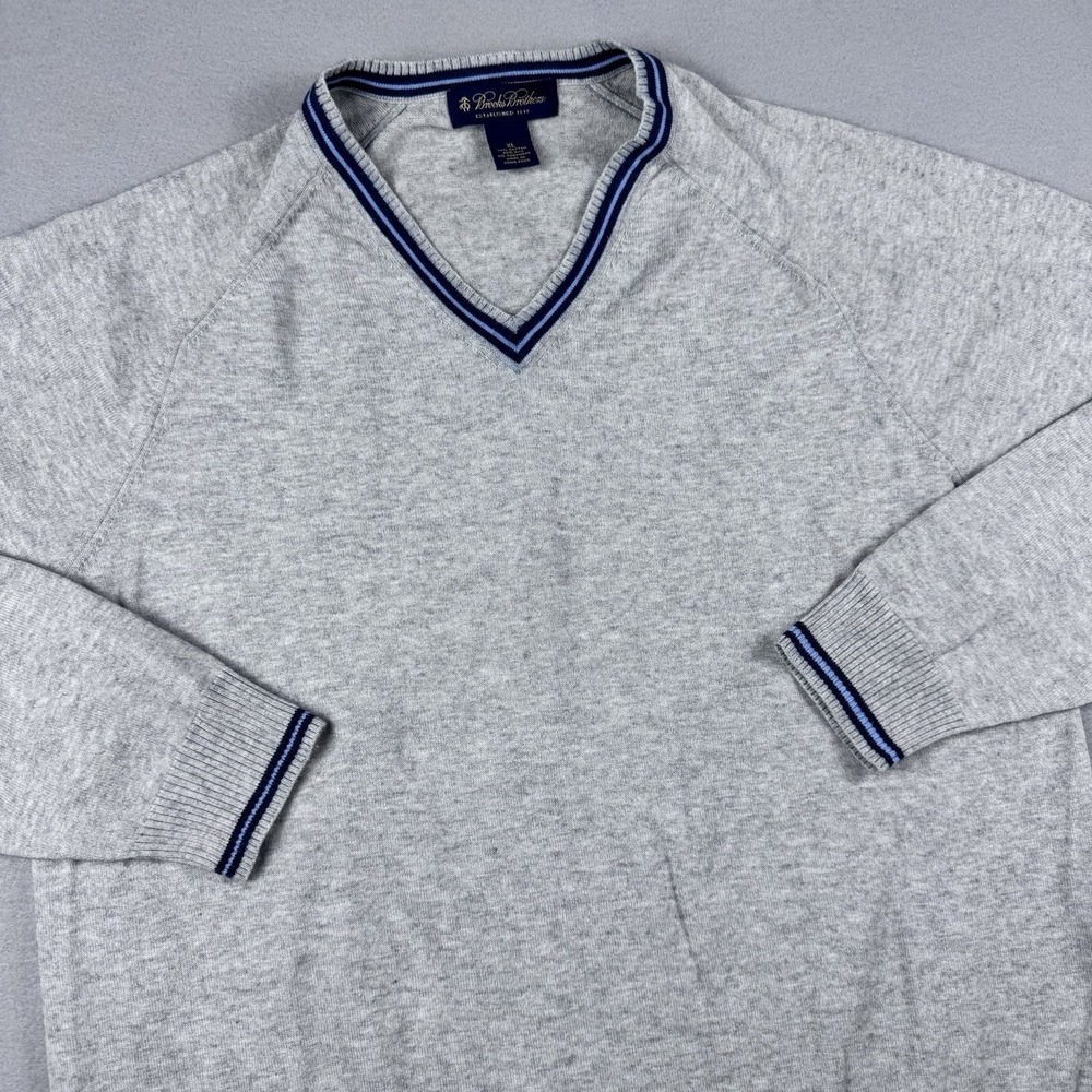 Brooks Brothers Silk Cashmere Grandpa Core Sweater Size XL Gray Pull-over V-Neck